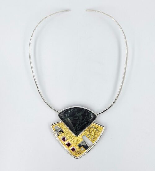 black jasper garnet silver pendant